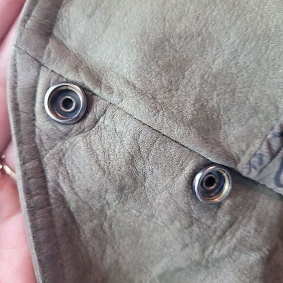 Rare Vintage 80s Winlit Army Green Leather Bomber Jacket M Raglan Belted - Picture 12 of 16